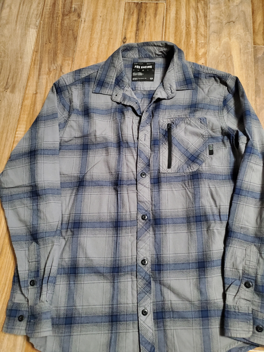 Fox Racing Blue and Gray Plaid Shirt with Chest Label